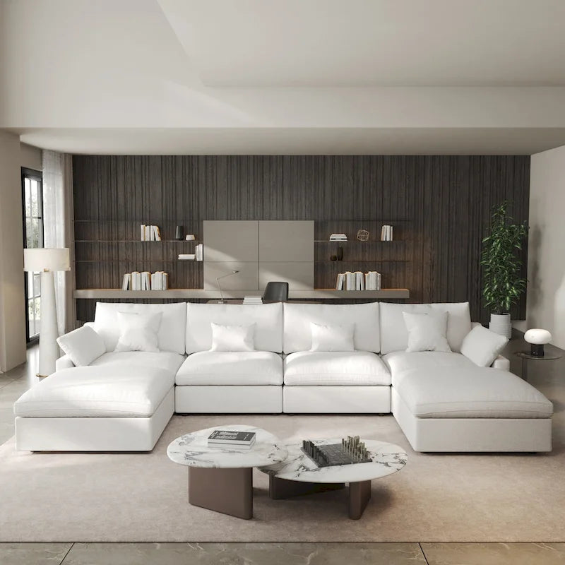 Minimalist Linen Sectional Sofa Down Filled Cloud Couch, U-Shape Deep Seat Couch with Cushions