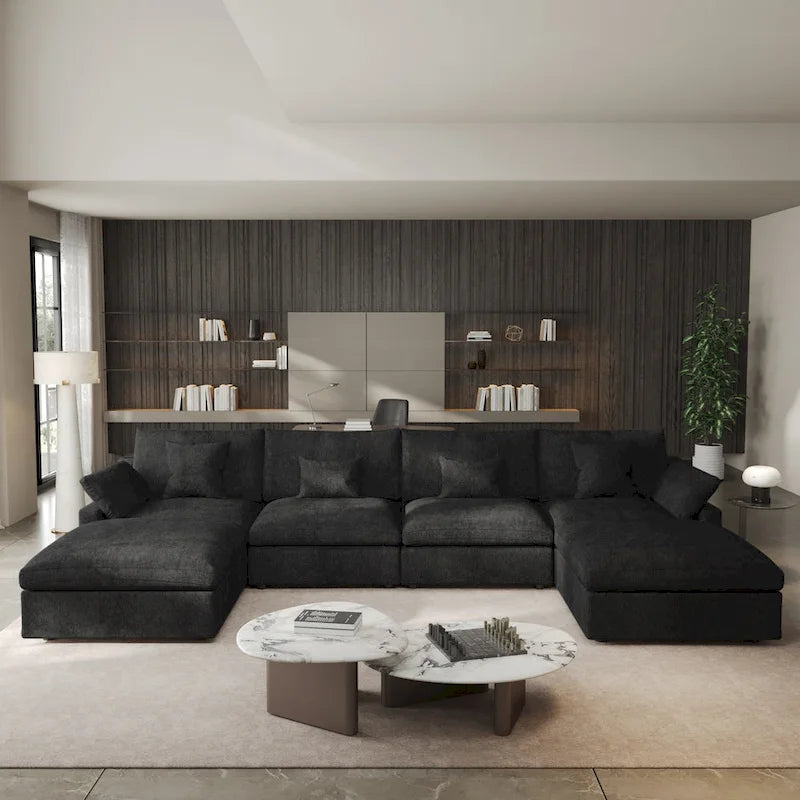Minimalist Linen Sectional Sofa Down Filled Cloud Couch, U-Shape Deep Seat Couch with Cushions