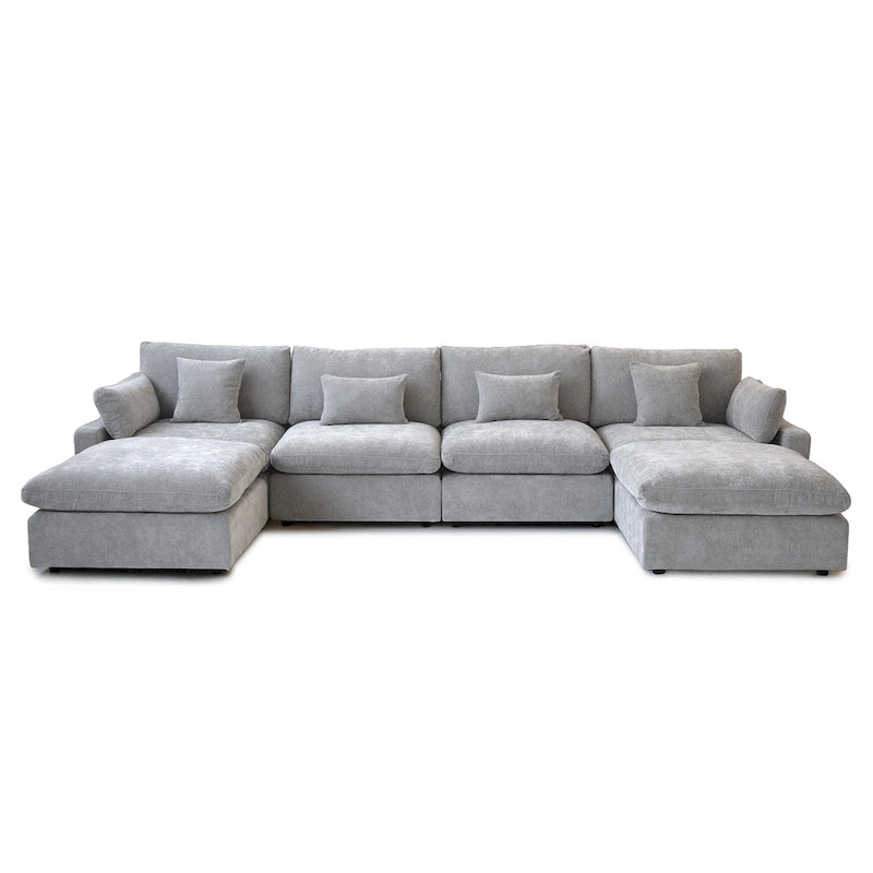 Minimalist Linen Sectional Sofa Down Filled Cloud Couch, U-Shape Deep Seat Couch with Cushions