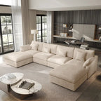 Minimalist Linen Sectional Sofa Down Filled Cloud Couch, U-Shape Deep Seat Couch with Cushions