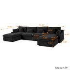 Minimalist Linen Sectional Sofa Down Filled Cloud Couch, U-Shape Deep Seat Couch with Cushions
