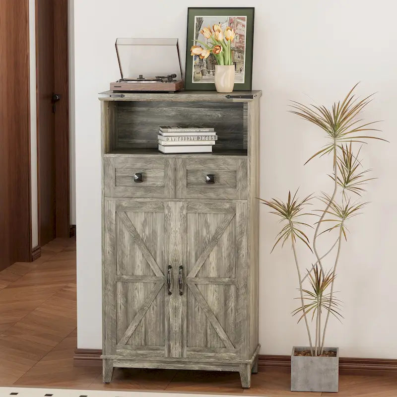EROMMY Farmhouse Storage Cabinet with Doors and Adjustable Shelves, Small Freestanding Floor Cabinet , Narrow Organizer - N/A