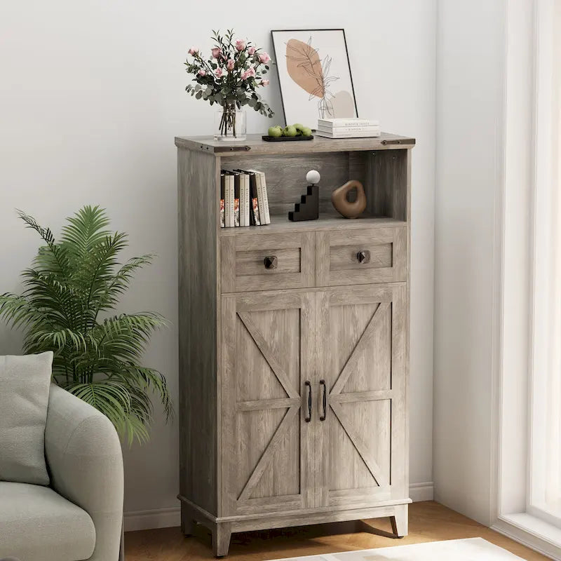 EROMMY Farmhouse Storage Cabinet with Doors and Adjustable Shelves, Small Freestanding Floor Cabinet , Narrow Organizer - N/A