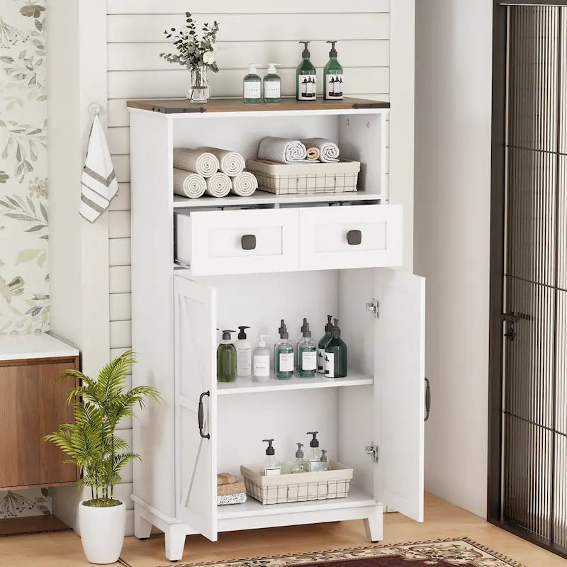 EROMMY Farmhouse Storage Cabinet with Doors and Adjustable Shelves, Small Freestanding Floor Cabinet , Narrow Organizer - N/A