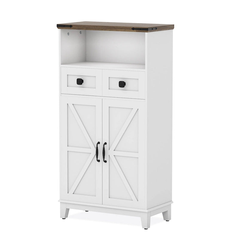EROMMY Farmhouse Storage Cabinet with Doors and Adjustable Shelves, Small Freestanding Floor Cabinet , Narrow Organizer - N/A