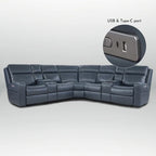 Divano angolare reclinabile elettrico in vera pelle 110 W con contenitore, porta USB e USB-C per soggiorno