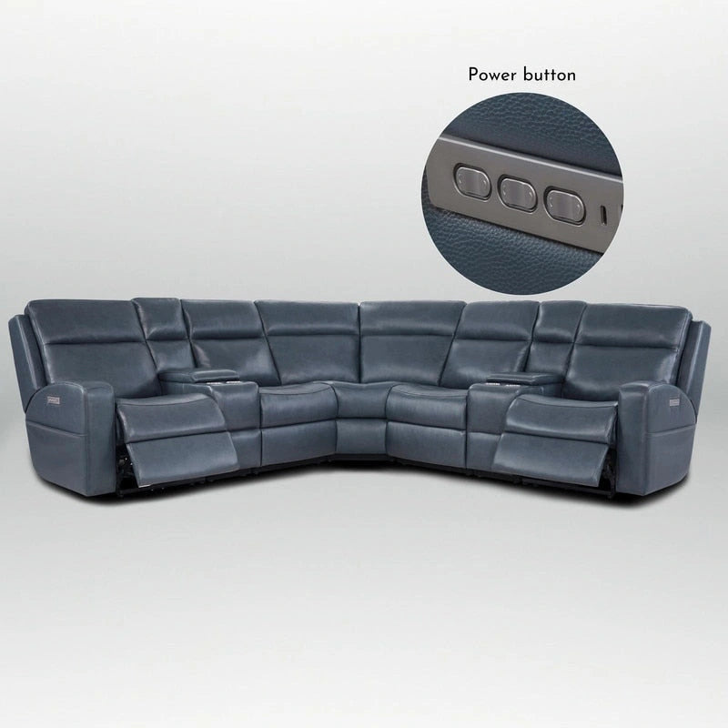 110 W Width Genuine Leather Power Recliner Sectional with Storage, USB&USB-C Port for Living Room