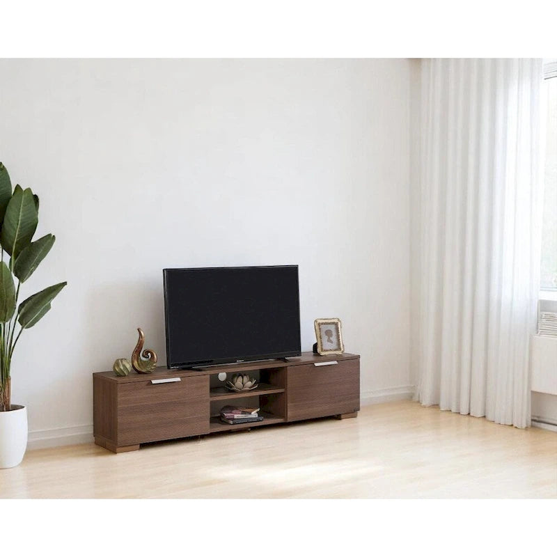Aspen Modern TV Stand with 2 Doors Storage Cabinets 2 Shelves, Wood Finish, Living Room Entertainment Center
