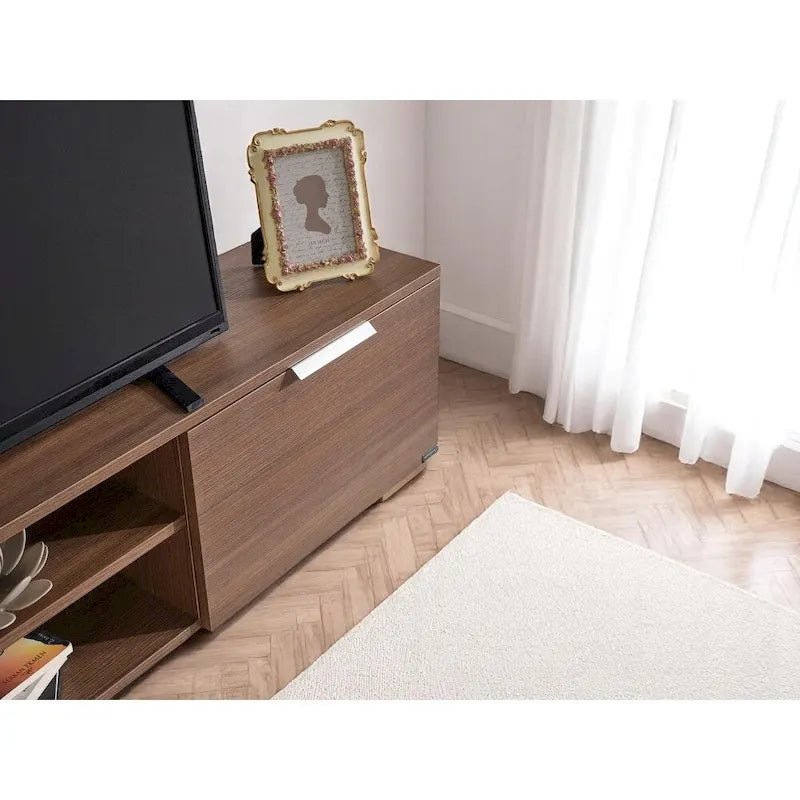 Aspen Modern TV Stand with 2 Doors Storage Cabinets 2 Shelves, Wood Finish, Living Room Entertainment Center