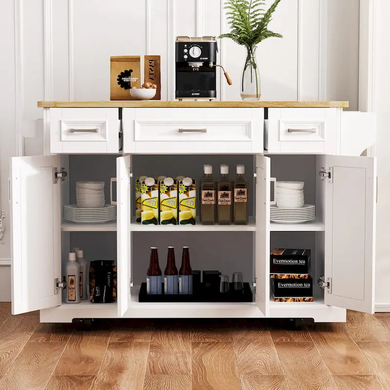 54Inch Large Kitchen Island With Rubber Wood Drop Leaf(no include stool)
