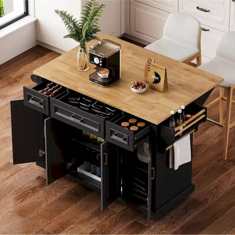 54Inch Large Kitchen Island With Rubber Wood Drop Leaf(no include stool)