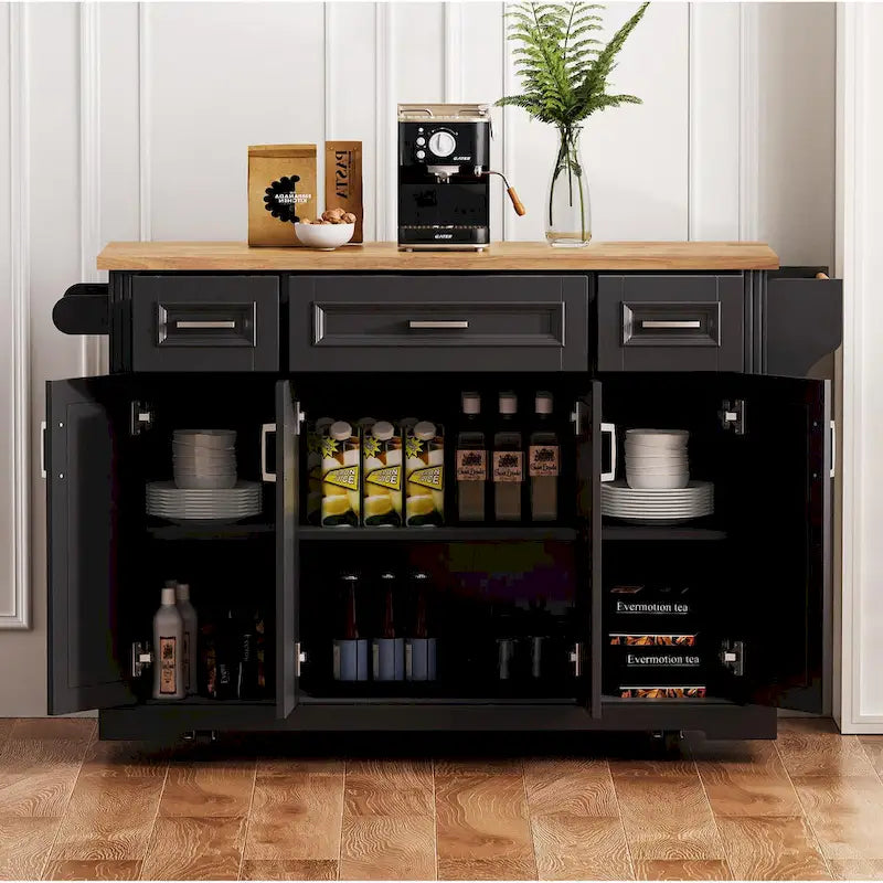 54Inch Large Kitchen Island With Rubber Wood Drop Leaf(no include stool)