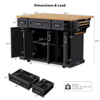 54Inch Large Kitchen Island With Rubber Wood Drop Leaf(no include stool)