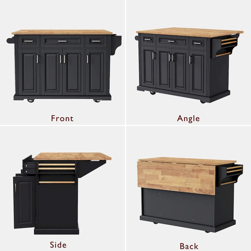 54Inch Large Kitchen Island With Rubber Wood Drop Leaf(no include stool)