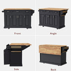 54Inch Large Kitchen Island With Rubber Wood Drop Leaf(no include stool)