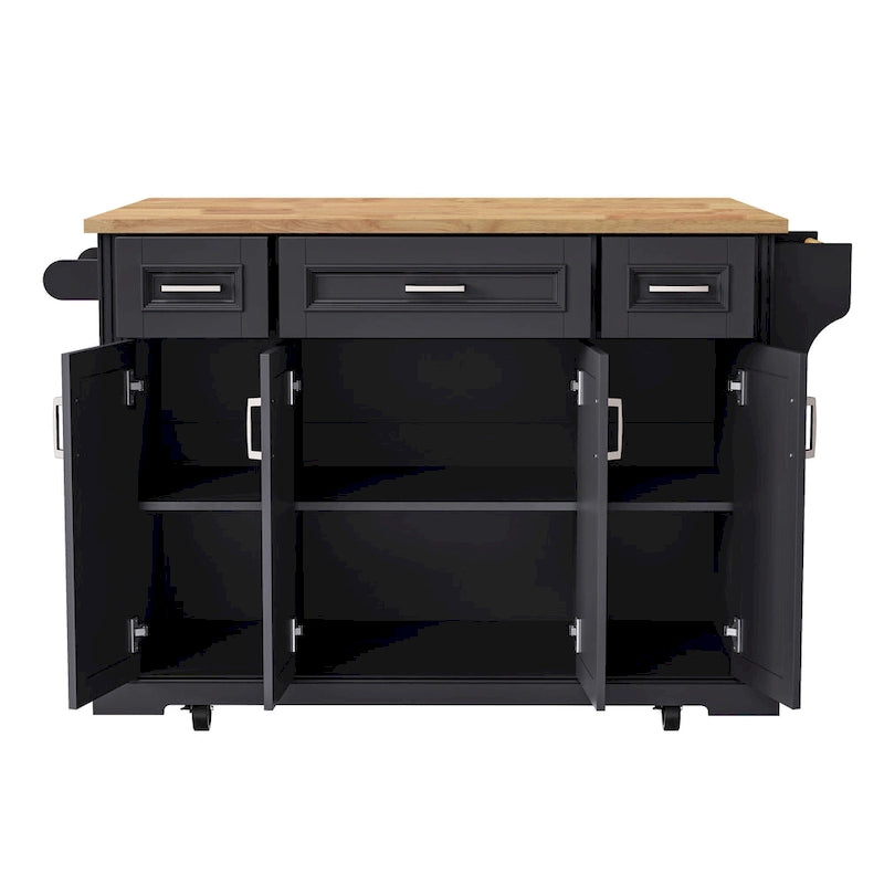 54Inch Large Kitchen Island With Rubber Wood Drop Leaf(no include stool)