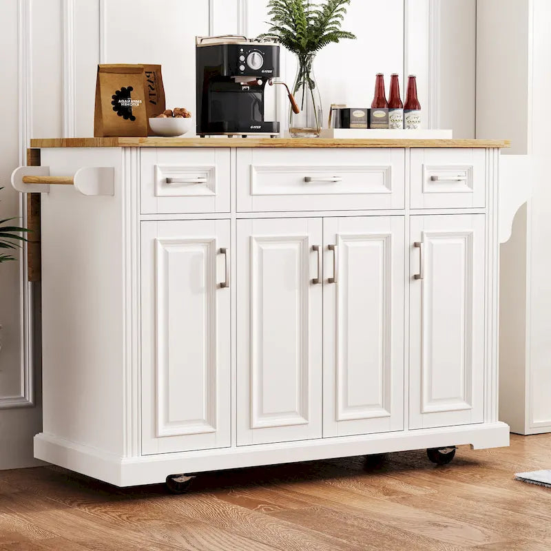 54Inch Large Kitchen Island With Rubber Wood Drop Leaf(no include stool)