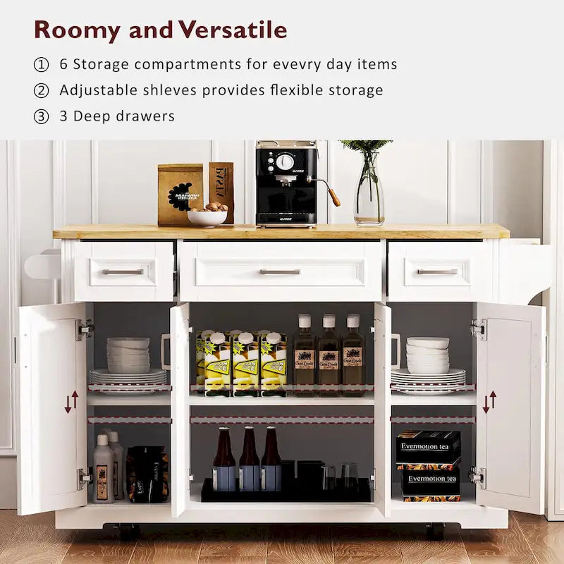 54Inch Large Kitchen Island With Rubber Wood Drop Leaf(no include stool)