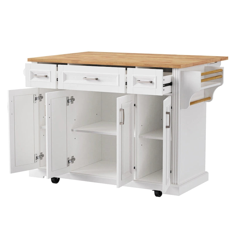 54Inch Large Kitchen Island With Rubber Wood Drop Leaf(no include stool)