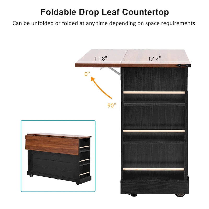 53 Farmhouse Kitchen Island With Two Tempered Glass Cabinet Doors(no include stool)