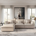 Divano sezionale modulare Cloud Couch con pouf, divano sezionale a L in tessuto misto lino minimalista per soggiorno, Khaki