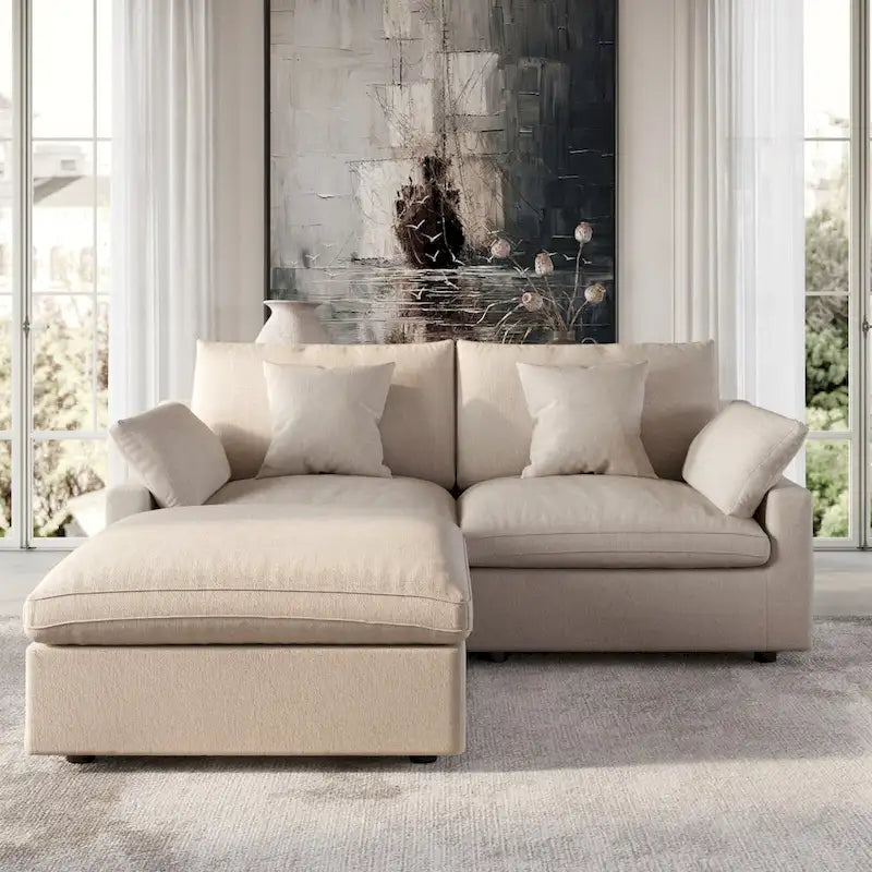 Divano sezionale modulare Cloud Couch con pouf, divano sezionale a L in tessuto misto lino minimalista per soggiorno, Khaki