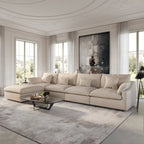 Divano sezionale modulare Cloud Couch con pouf, divano sezionale a L in tessuto misto lino minimalista per soggiorno, Khaki