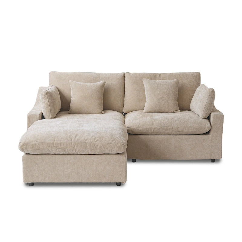 Divano sezionale modulare Cloud Couch con pouf, divano sezionale a L in tessuto misto lino minimalista per soggiorno, Khaki