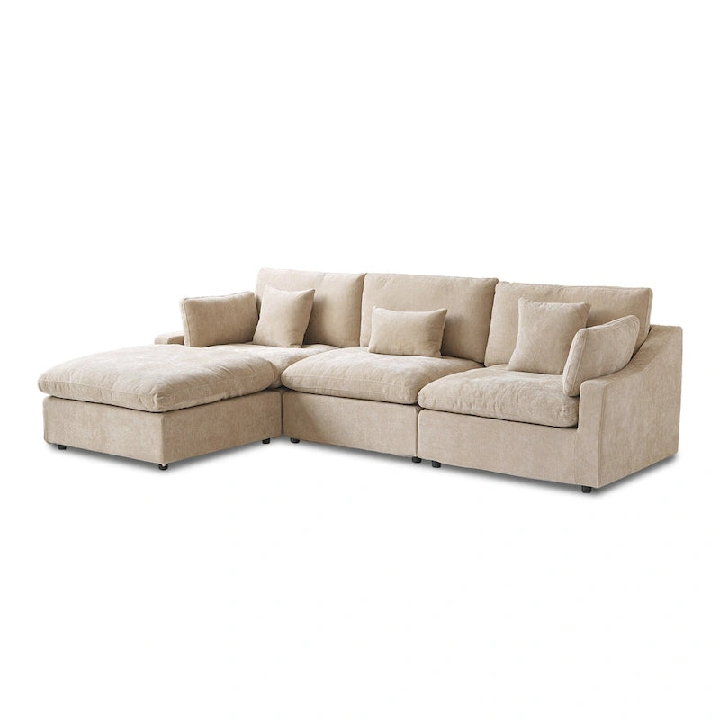Divano sezionale modulare Cloud Couch con pouf, divano sezionale a L in tessuto misto lino minimalista per soggiorno, Khaki