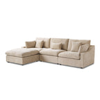 Divano sezionale modulare Cloud Couch con pouf, divano sezionale a L in tessuto misto lino minimalista per soggiorno, Khaki