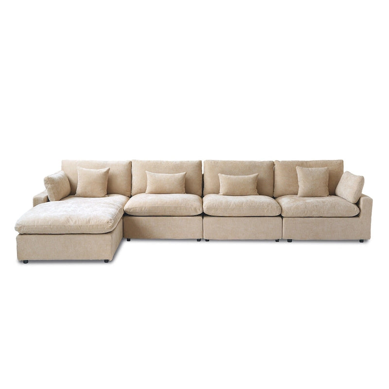 Divano sezionale modulare Cloud Couch con pouf, divano sezionale a L in tessuto misto lino minimalista per soggiorno, Khaki