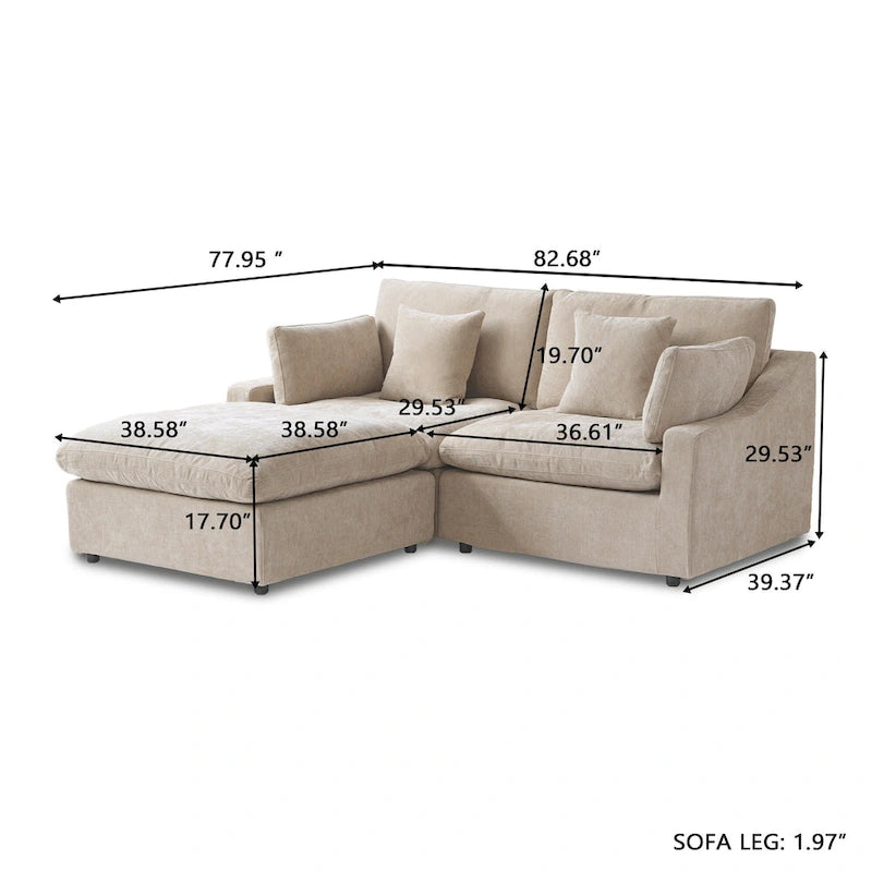 Divano sezionale modulare Cloud Couch con pouf, divano sezionale a L in tessuto misto lino minimalista per soggiorno, Khaki