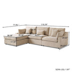 Divano sezionale modulare Cloud Couch con pouf, divano sezionale a L in tessuto misto lino minimalista per soggiorno, Khaki
