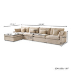 Divano sezionale modulare Cloud Couch con pouf, divano sezionale a L in tessuto misto lino minimalista per soggiorno, Khaki