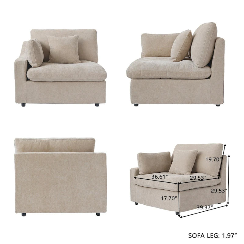 Divano sezionale modulare Cloud Couch con pouf, divano sezionale a L in tessuto misto lino minimalista per soggiorno, Khaki