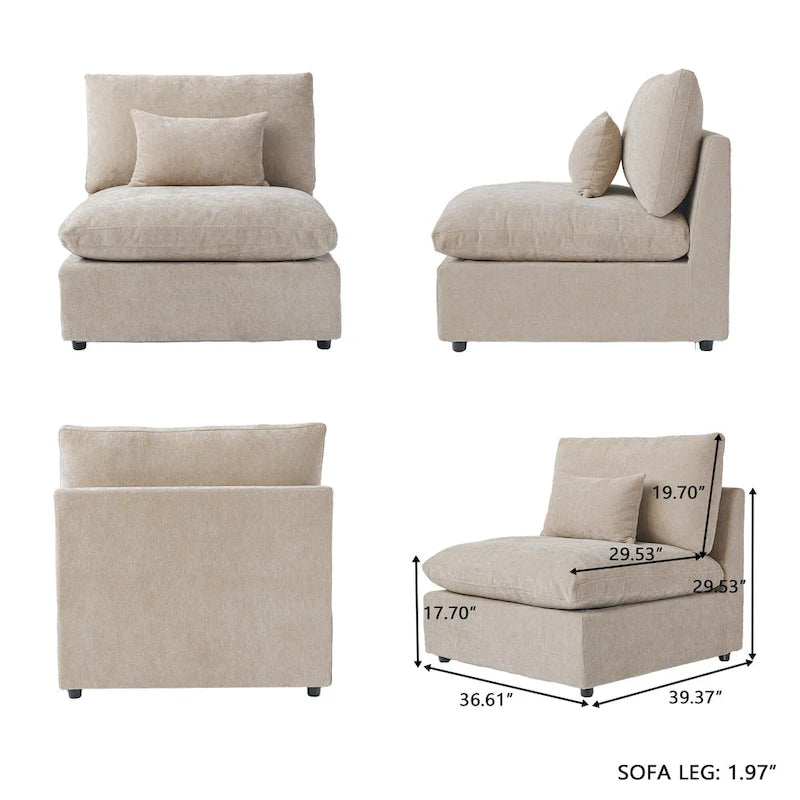 Divano sezionale modulare Cloud Couch con pouf, divano sezionale a L in tessuto misto lino minimalista per soggiorno, Khaki