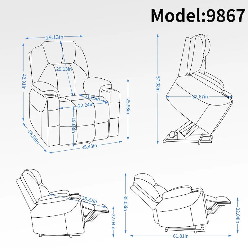 Lazy Boy Chenille Power Lift Recliner Chair, Modern Recliner Chair w/8-Point Vibration Massage, Lumbar Heating and Type-C Ports