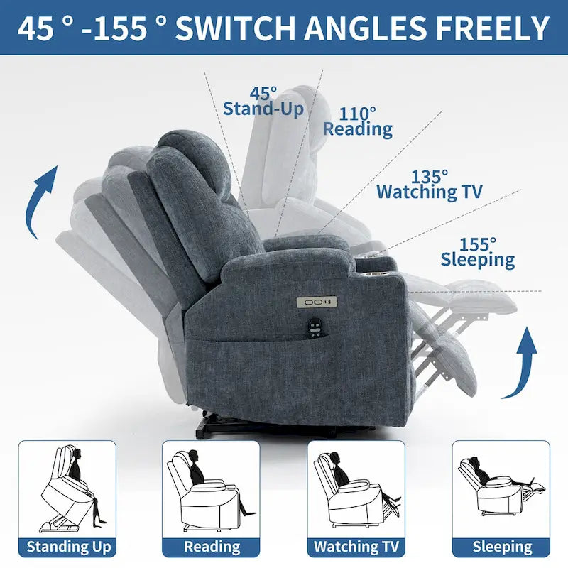 Lazy Boy Chenille Power Lift Recliner Chair, Modern Recliner Chair w/8-Point Vibration Massage, Lumbar Heating and Type-C Ports