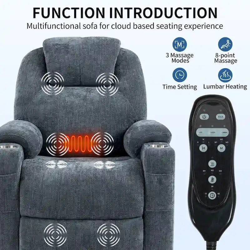 Lazy Boy Chenille Power Lift Recliner Chair, Modern Recliner Chair w/8-Point Vibration Massage, Lumbar Heating and Type-C Ports