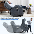 Lazy Boy Chenille Power Lift Recliner Chair, Modern Recliner Chair w/8-Point Vibration Massage, Lumbar Heating and Type-C Ports