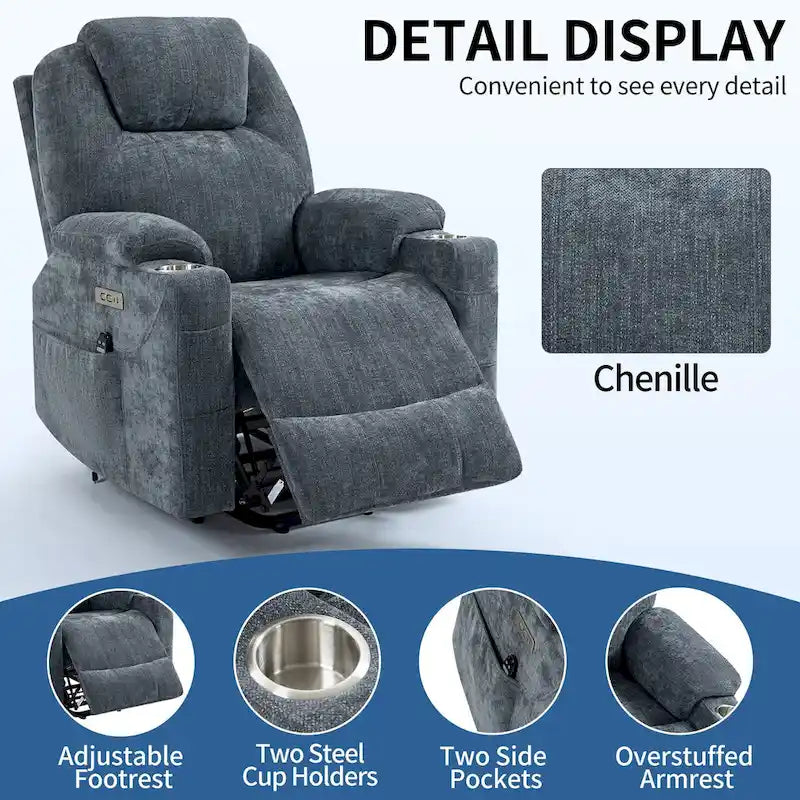 Lazy Boy Chenille Power Lift Recliner Chair, Modern Recliner Chair w/8-Point Vibration Massage, Lumbar Heating and Type-C Ports