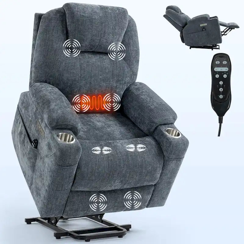 Lazy Boy Chenille Power Lift Recliner Chair, Modern Recliner Chair w/8-Point Vibration Massage, Lumbar Heating and Type-C Ports