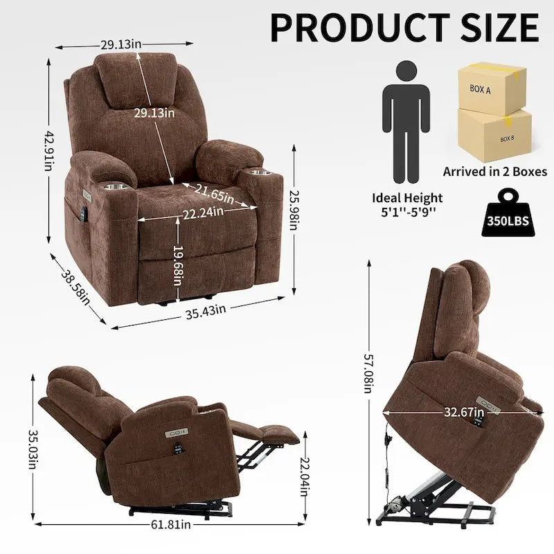 Lazy Boy Chenille Power Lift Recliner Chair, Modern Recliner Chair w/8-Point Vibration Massage, Lumbar Heating and Type-C Ports