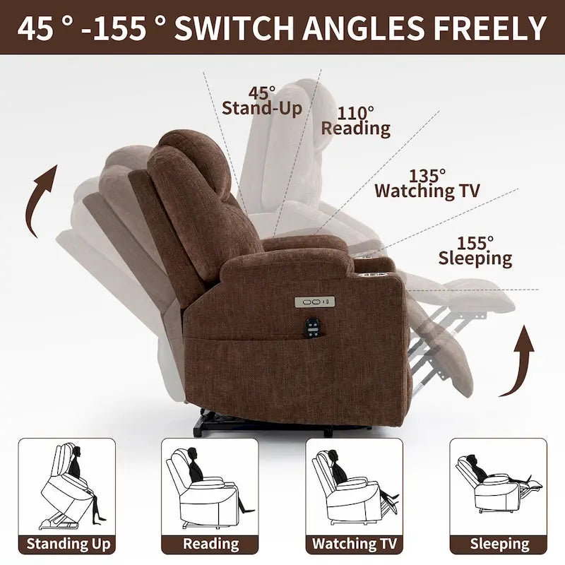 Lazy Boy Chenille Power Lift Recliner Chair, Modern Recliner Chair w/8-Point Vibration Massage, Lumbar Heating and Type-C Ports