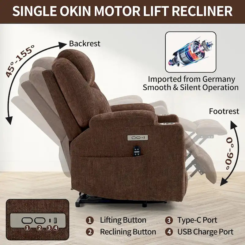 Lazy Boy Chenille Power Lift Recliner Chair, Modern Recliner Chair w/8-Point Vibration Massage, Lumbar Heating and Type-C Ports