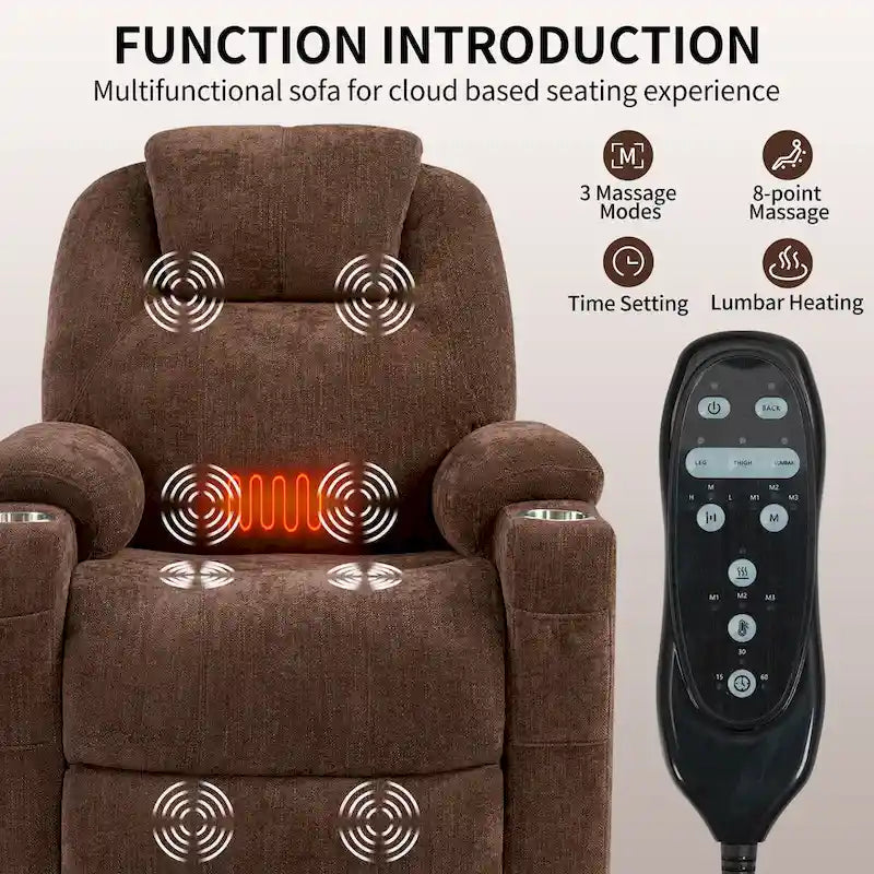 Lazy Boy Chenille Power Lift Recliner Chair, Modern Recliner Chair w/8-Point Vibration Massage, Lumbar Heating and Type-C Ports