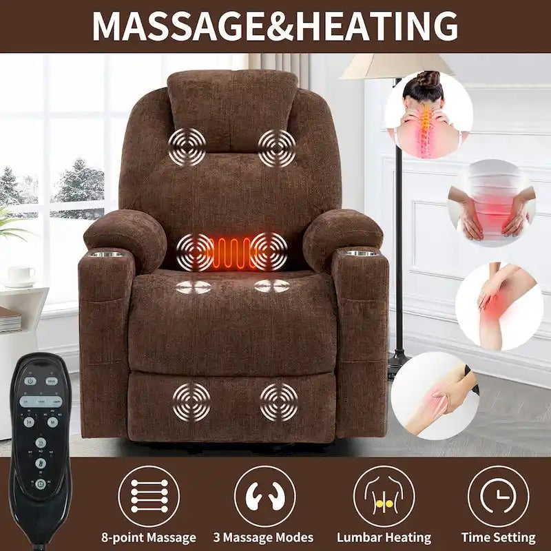 Lazy Boy Chenille Power Lift Recliner Chair, Modern Recliner Chair w/8-Point Vibration Massage, Lumbar Heating and Type-C Ports