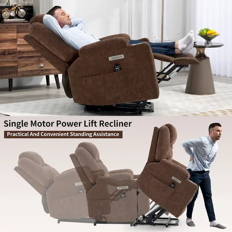 Lazy Boy Chenille Power Lift Recliner Chair, Modern Recliner Chair w/8-Point Vibration Massage, Lumbar Heating and Type-C Ports