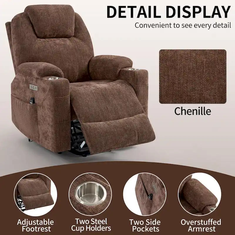 Lazy Boy Chenille Power Lift Recliner Chair, Modern Recliner Chair w/8-Point Vibration Massage, Lumbar Heating and Type-C Ports