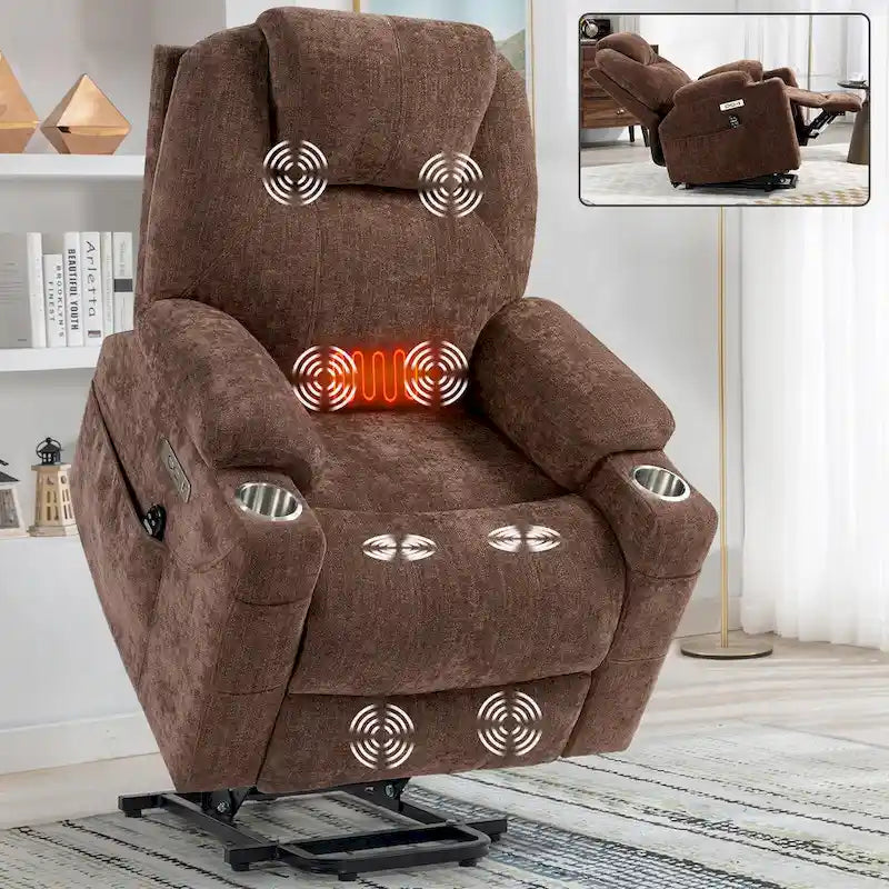 Lazy Boy Chenille Power Lift Recliner Chair, Modern Recliner Chair w/8-Point Vibration Massage, Lumbar Heating and Type-C Ports